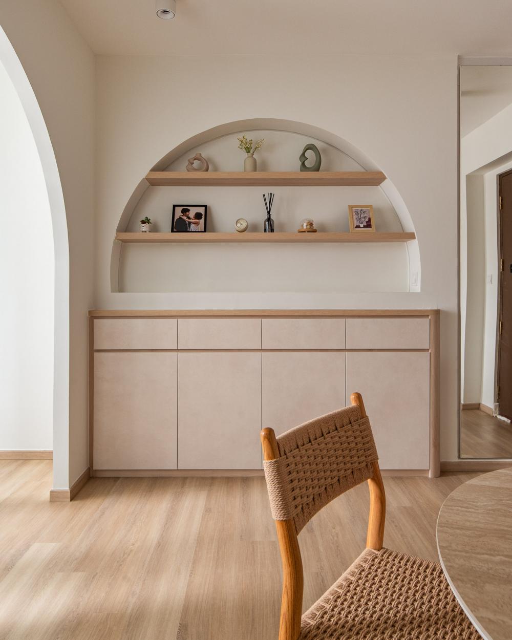 Scandinavian Living Room with Bookshelf and Vinyl Flooring