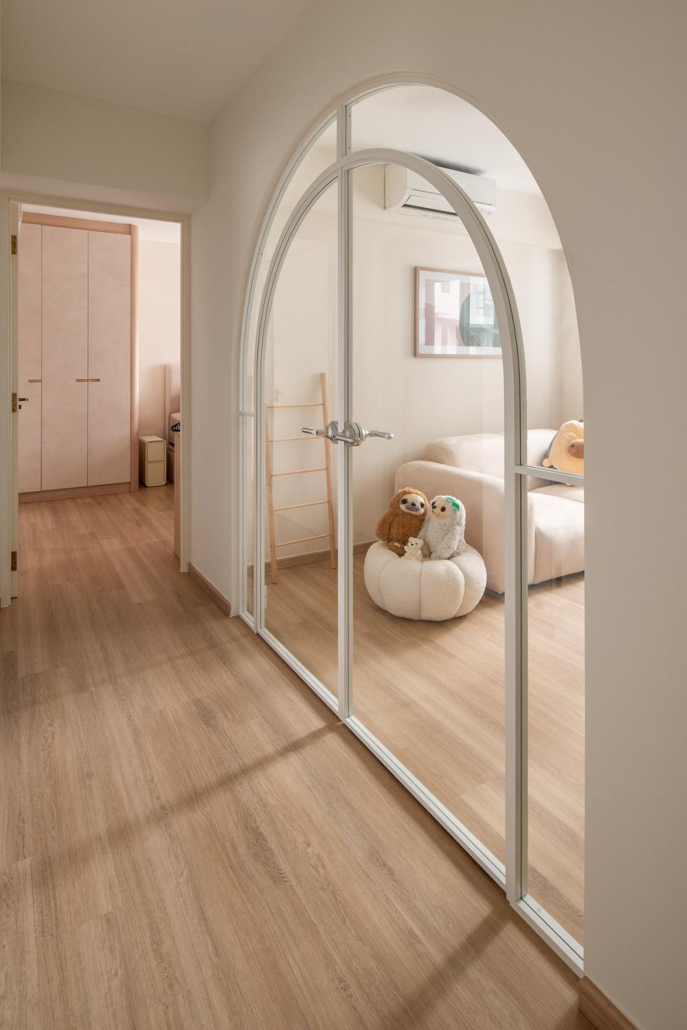 Scandinavian Living Room with Vinyl Flooring and Feature Wall