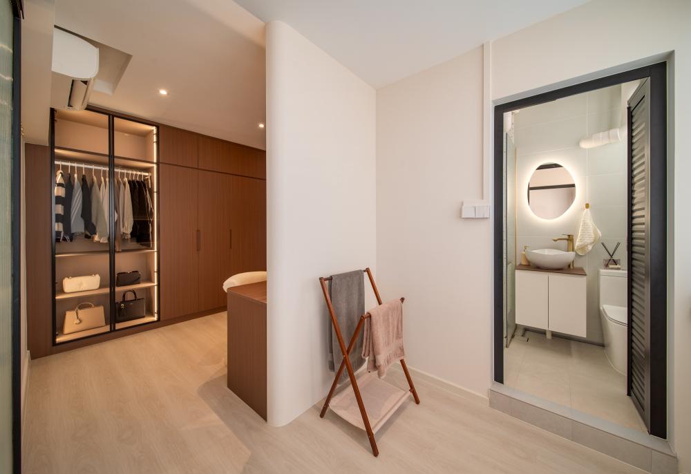 Modern Bedroom with Vinyl Flooring and Drop Ceiling