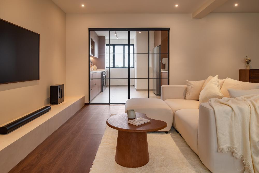 Modern Living Room with Vinyl Flooring and TV Console