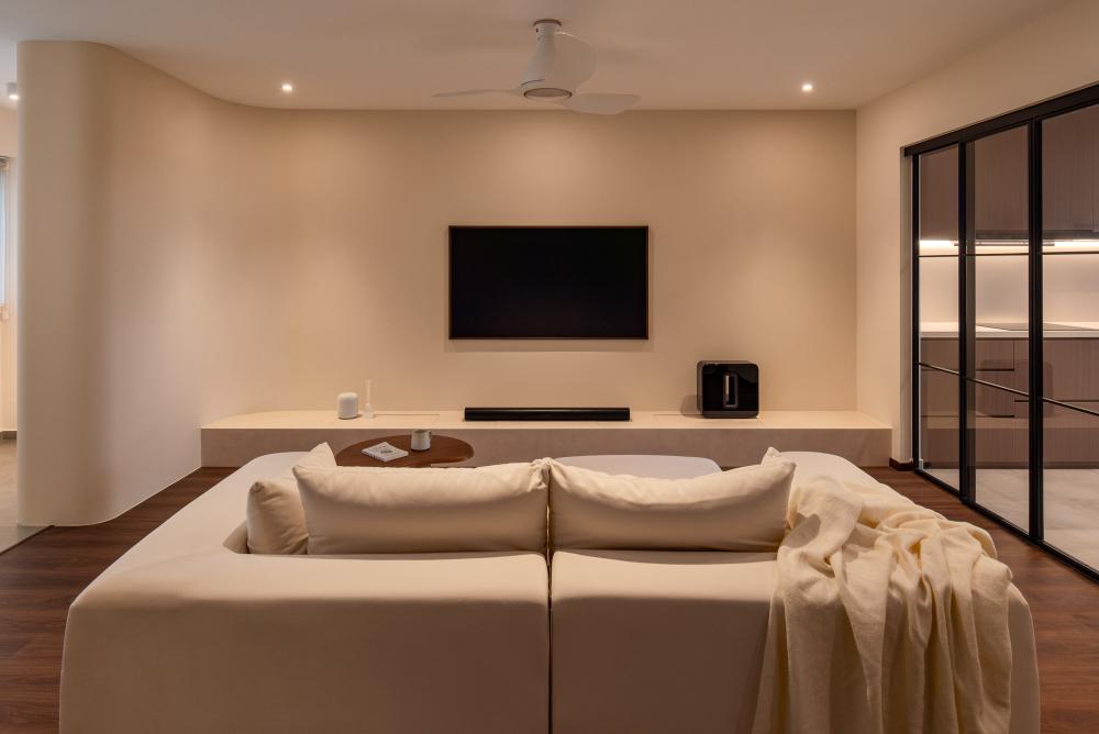 Modern Living Room with Vinyl Flooring and TV Console