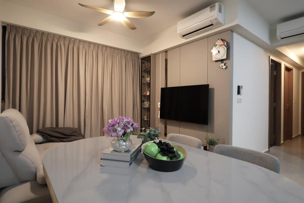 Contemporary Living Room with TV Console and Feature Wall