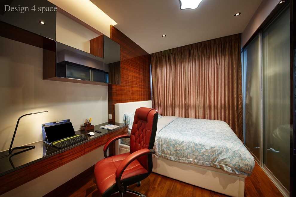 Transitional Bedroom with Homogeneous Tiles and Wardrobe