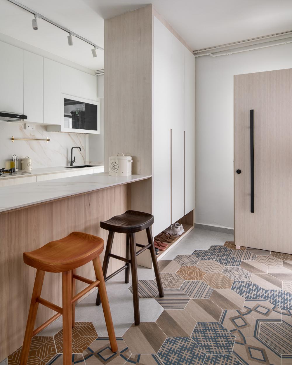 Contemporary Entryway with Seating Bench and Shoe Rack