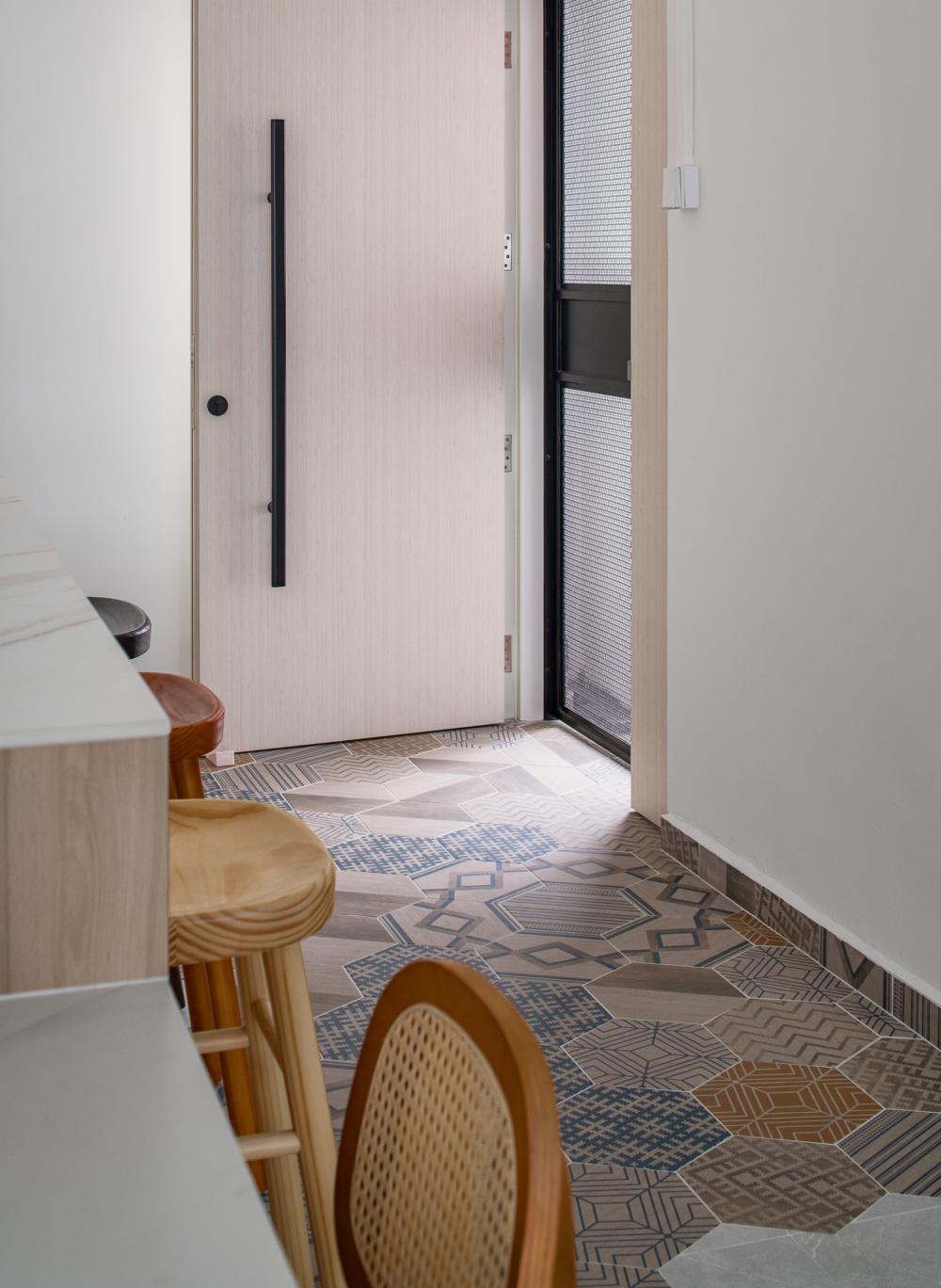 Contemporary Entryway with Seating Bench and Shoe Rack