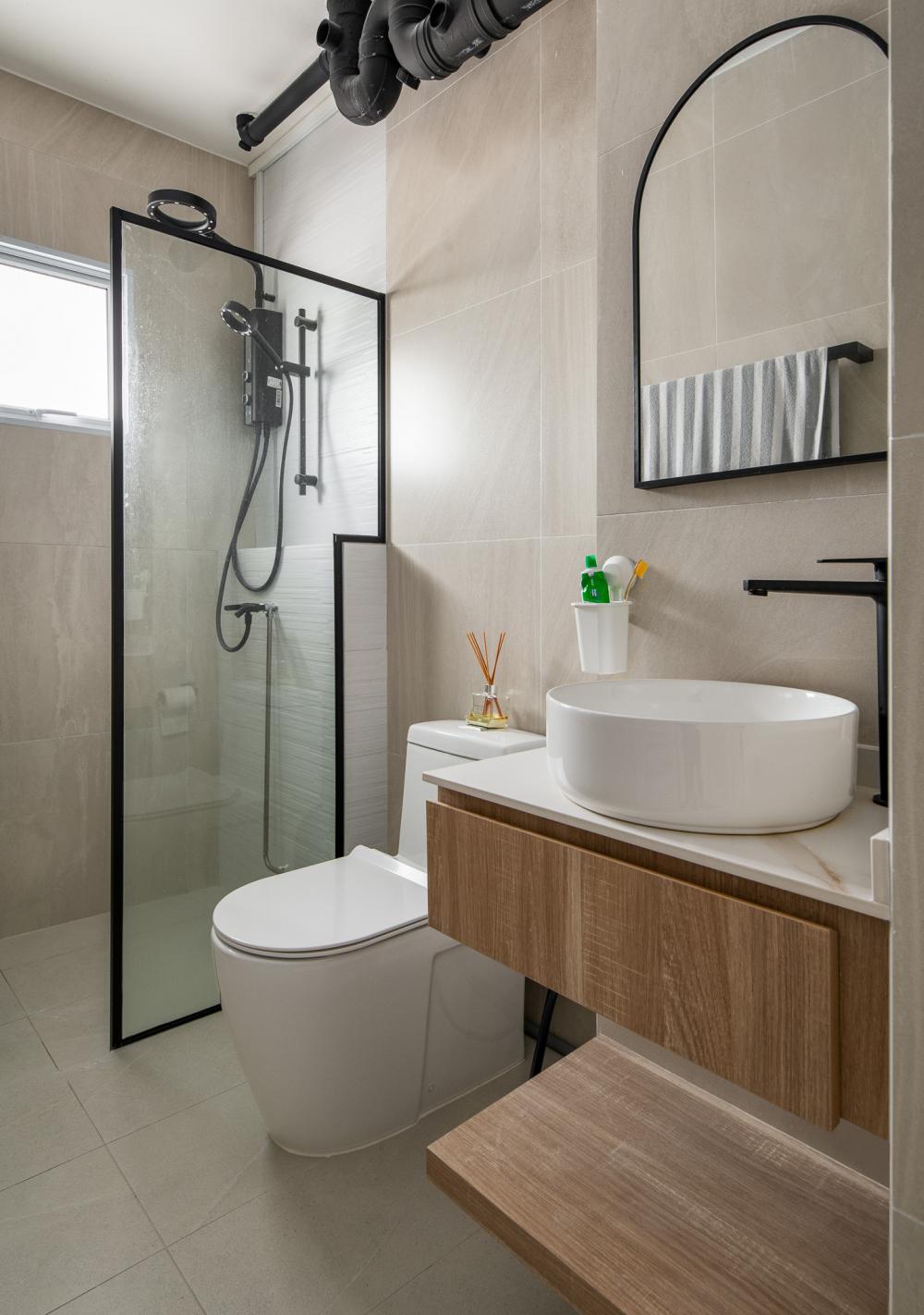 Contemporary Bathroom with Countertop and Homogeneous Tiles