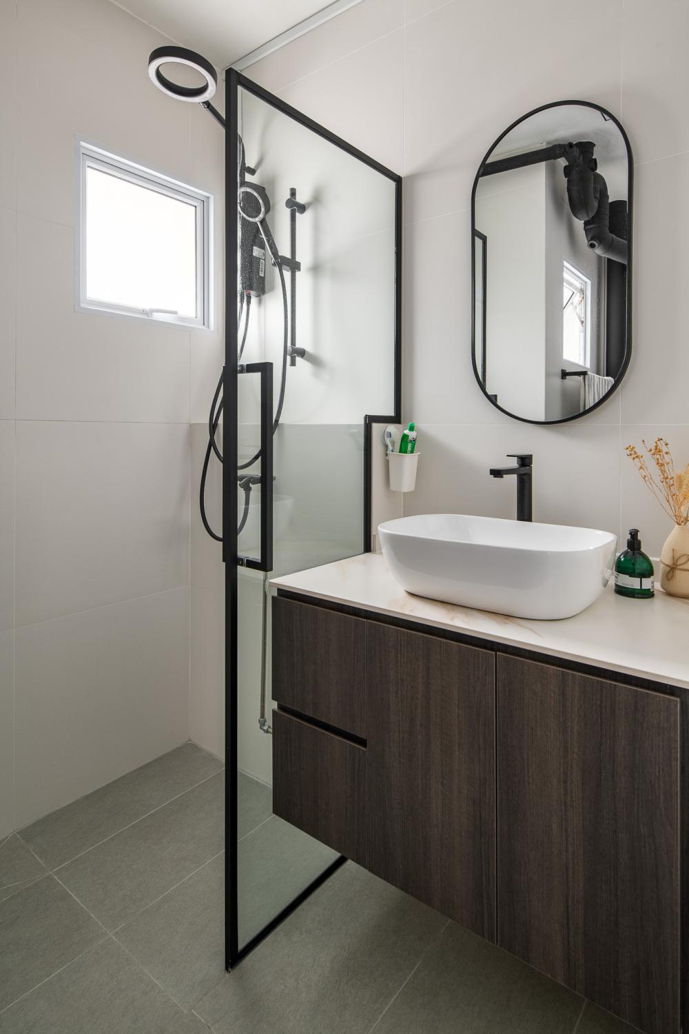 Contemporary Bathroom with Countertop and Homogeneous Tiles