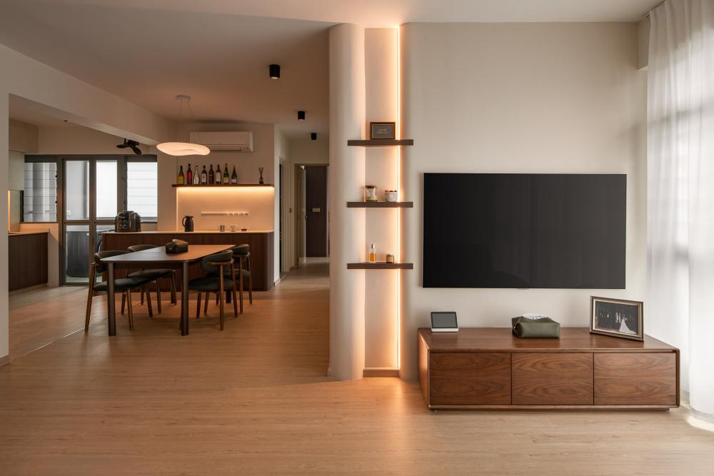 Modern Living Room with TV Console and Feature Wall