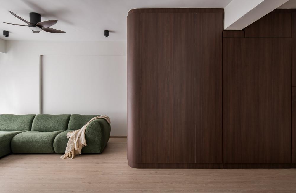 Modern Living Room with Vinyl Flooring and Feature Wall