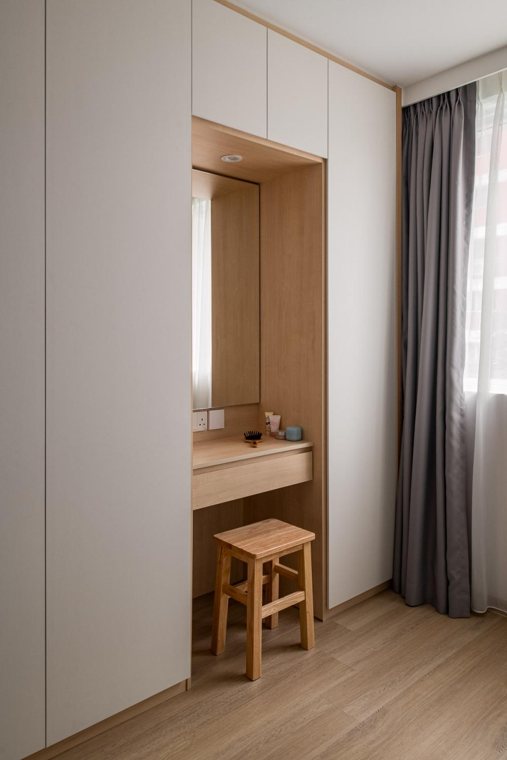 Scandinavian Bedroom with Bookshelf and Wardrobe