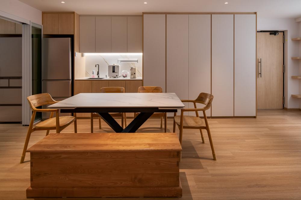 Scandinavian Kitchen with Countertop and Vinyl Flooring