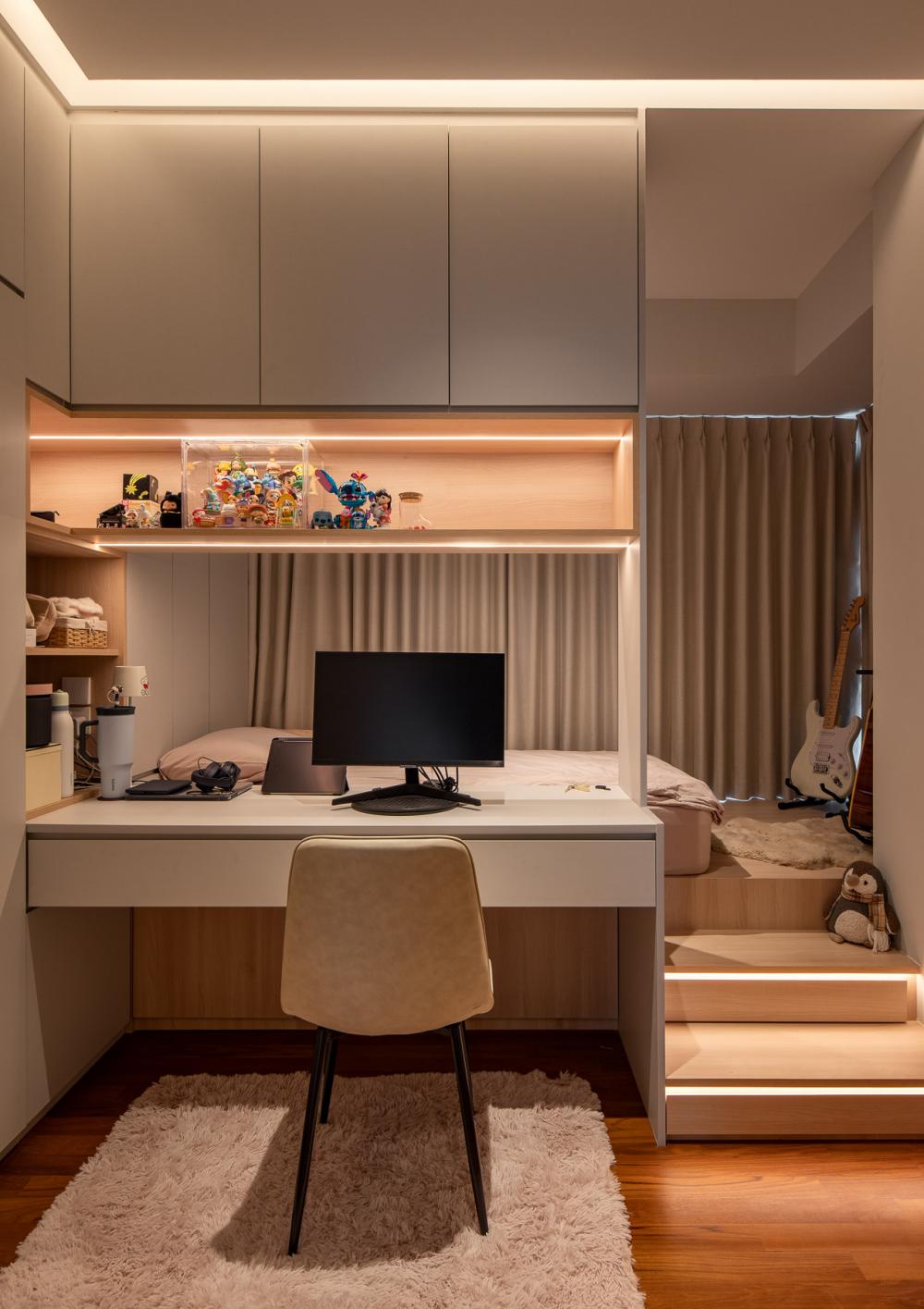 Modern Bedroom with Platform Bed and Wardrobe