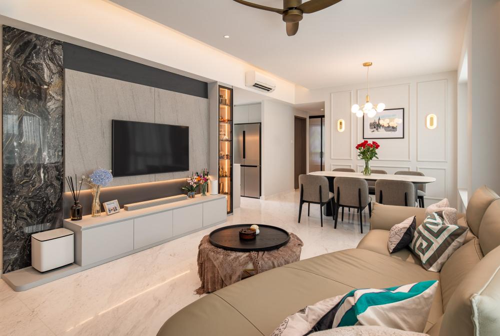 Modern Living Room with TV Console and Feature Wall
