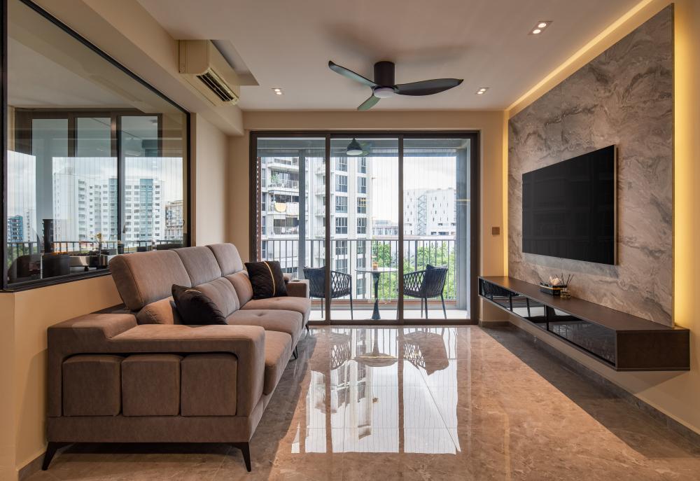 Modern Living Room with TV Console and Feature Wall