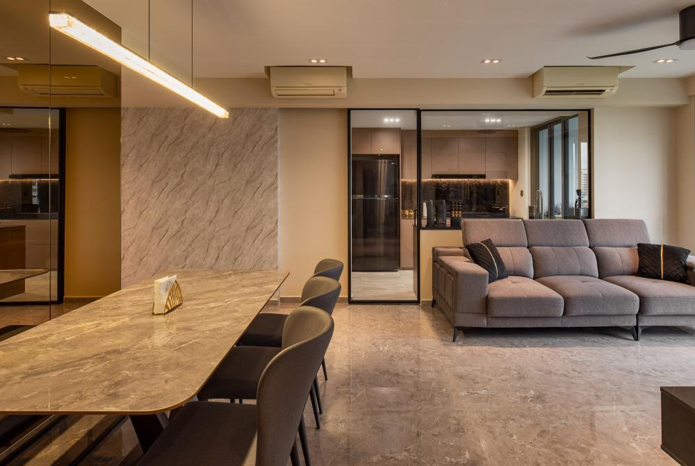 Modern Living Room with Countertop and Homogeneous Tiles