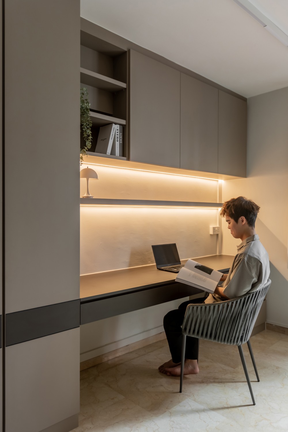 Contemporary Study with Desk Chairs and Storage Cabinets