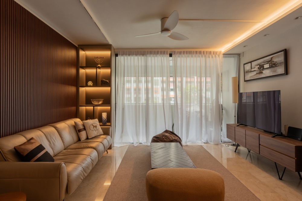Contemporary Living Room with TV Console and Feature Wall