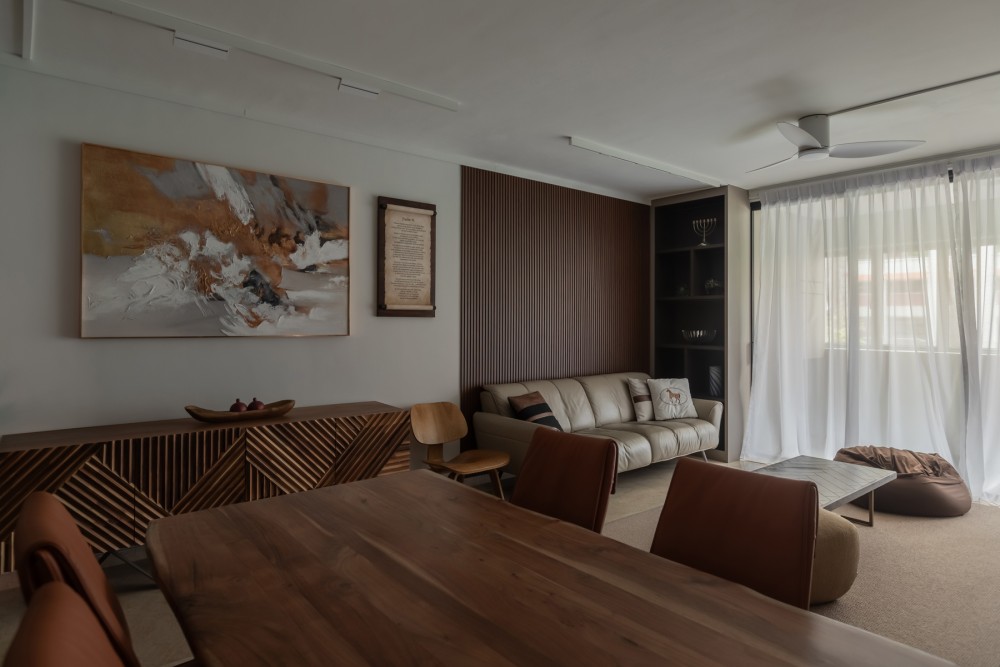 Contemporary Dining Room with Drop Ceiling and Curtain