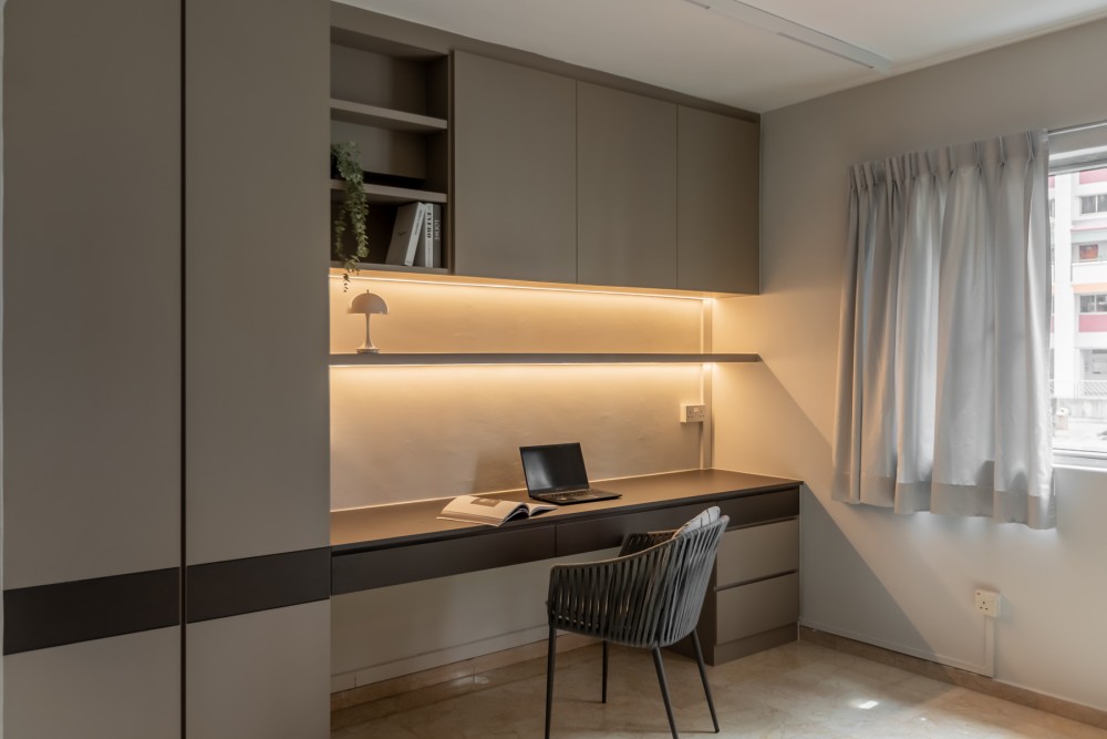 Contemporary Study with Desk Chairs and Storage Cabinets