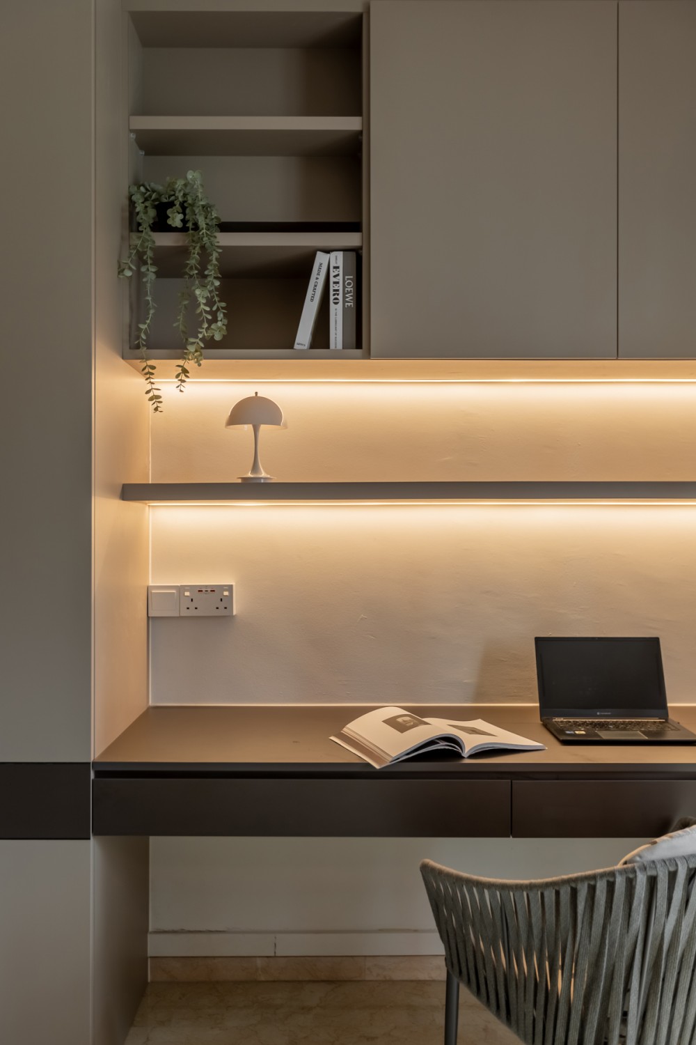 Contemporary Study with Desk Chairs and Storage Cabinets