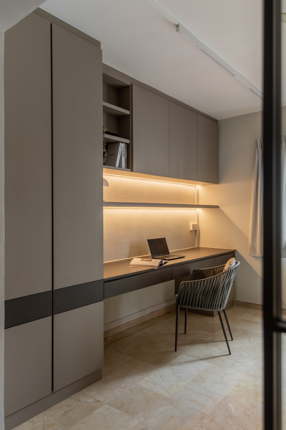 Contemporary Study with Desk Chairs and Storage Cabinets