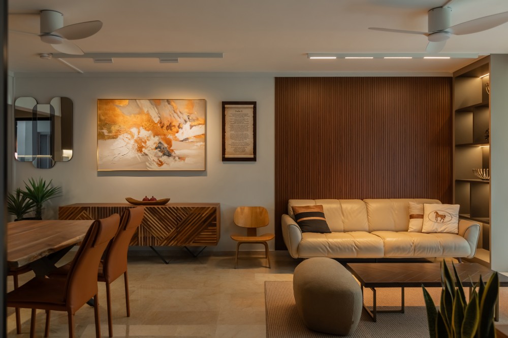 Contemporary Living Room with Feature Wall and Drop Ceiling