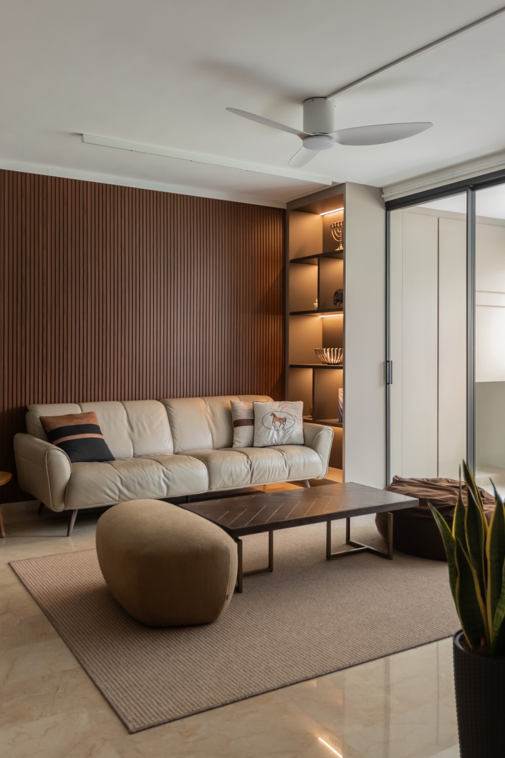 Contemporary Living Room with Feature Wall and Drop Ceiling