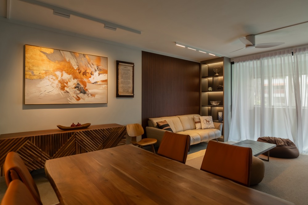 Contemporary Dining Room with Curtain and Sofa