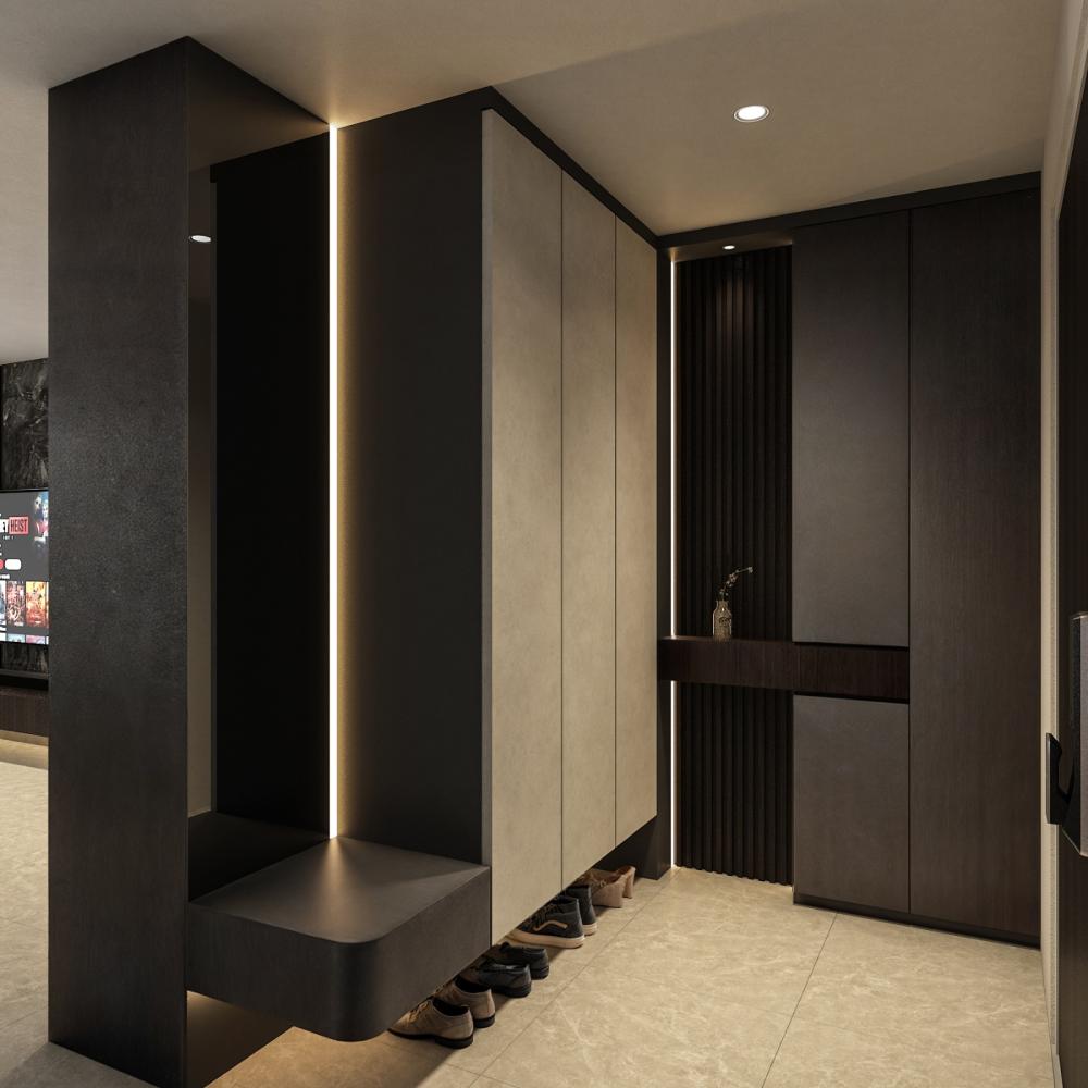 Modern Foyer with Settee and Mirror