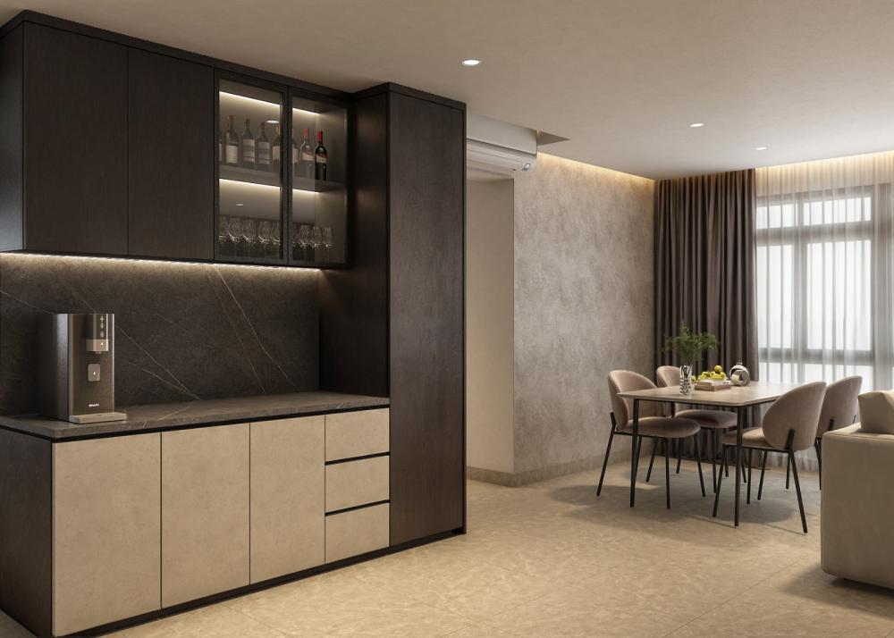 Modern Dining Room with Cove Lighting and Drop Ceiling