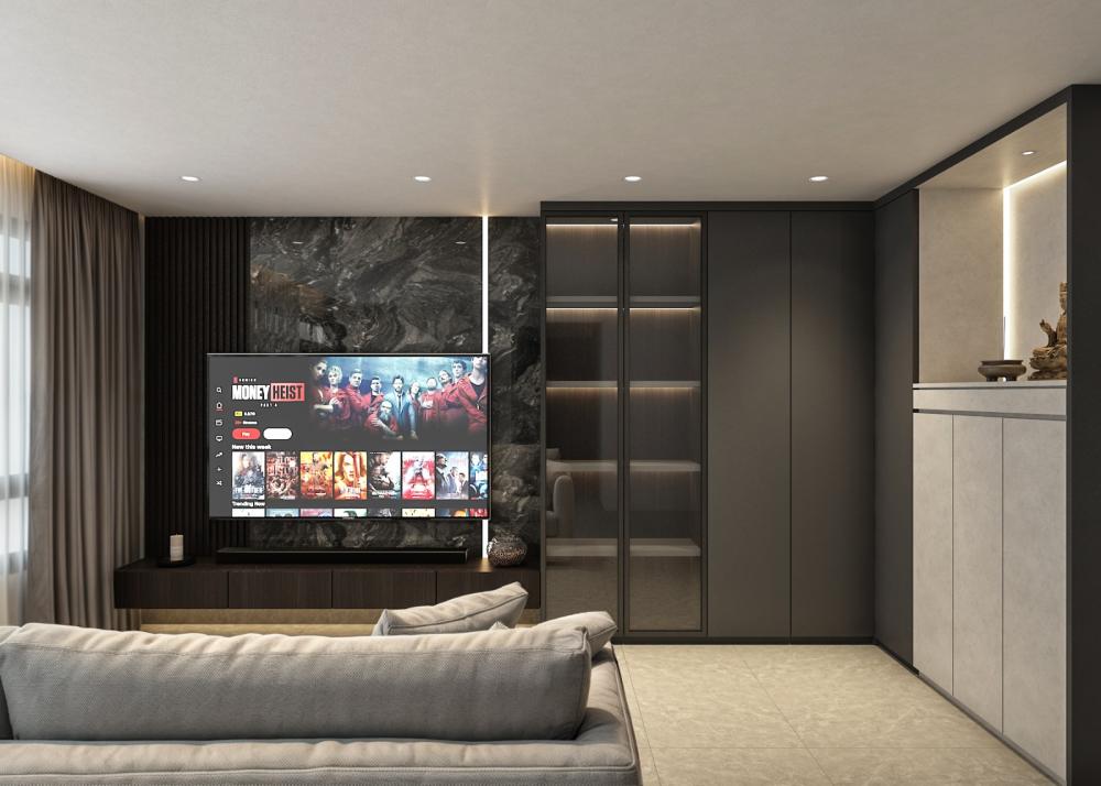 Modern Living Room with TV Console and Feature Wall
