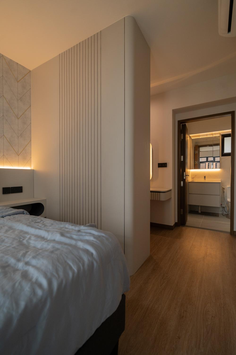 Modern Bedroom with Bookshelf and Platform Bed