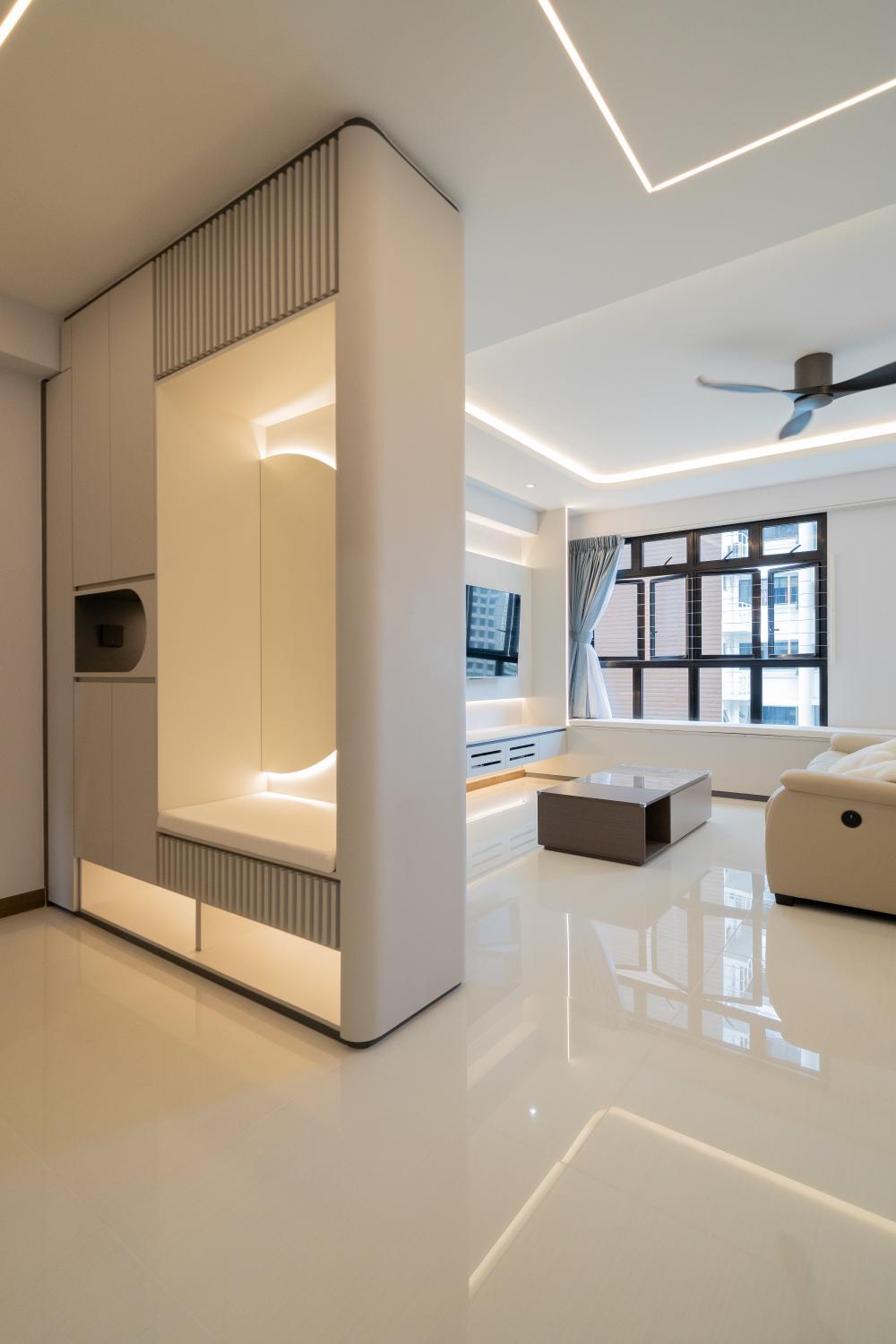 Modern Entryway with Seating Bench and Shoe Rack