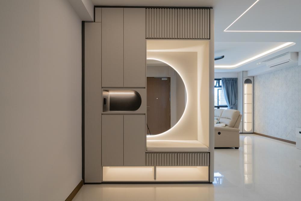 Modern Foyer with Mirror and Artwork