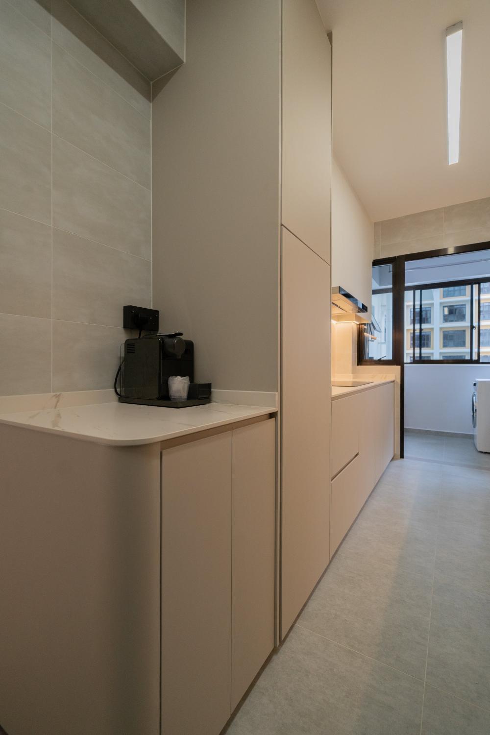 Modern Pantry with Kitchen Island and Tableware