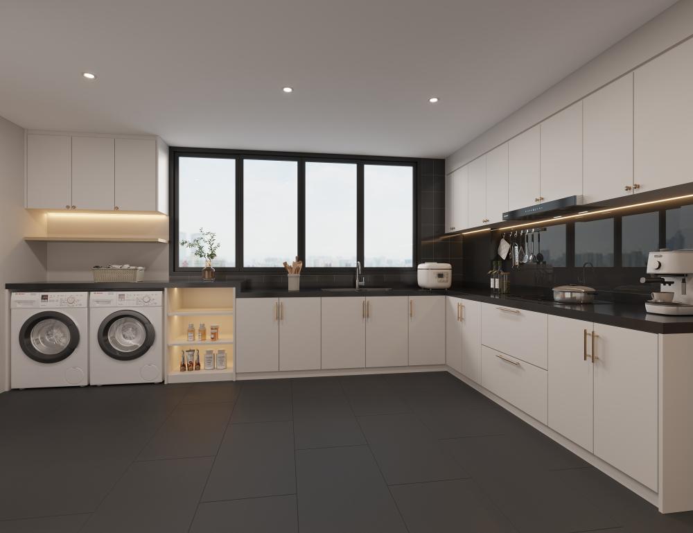 Modern Kitchen with Countertop and Kitchen Backsplash