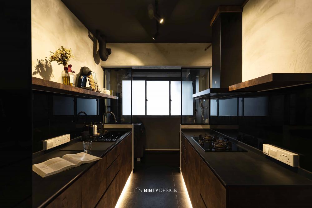 Industrial Kitchen with Countertop and Homogeneous Tiles