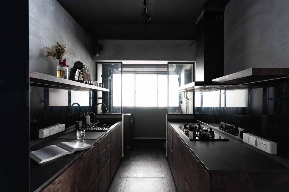 Industrial Kitchen with Countertop and Homogeneous Tiles