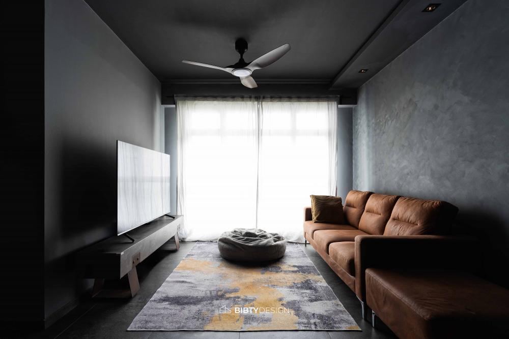 Industrial Living Room with TV Console and Sofa