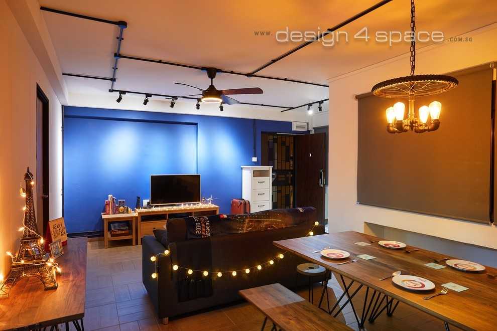 Asian Living Room with Wood Flooring and TV Console