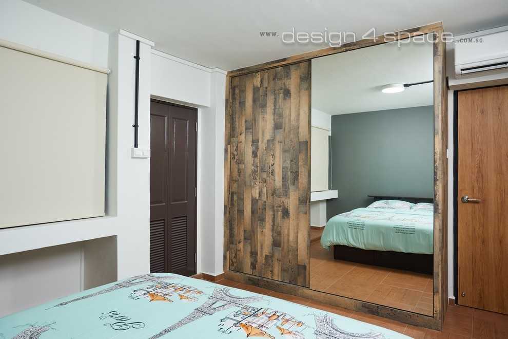 Asian Bedroom with Wood Flooring and Wardrobe