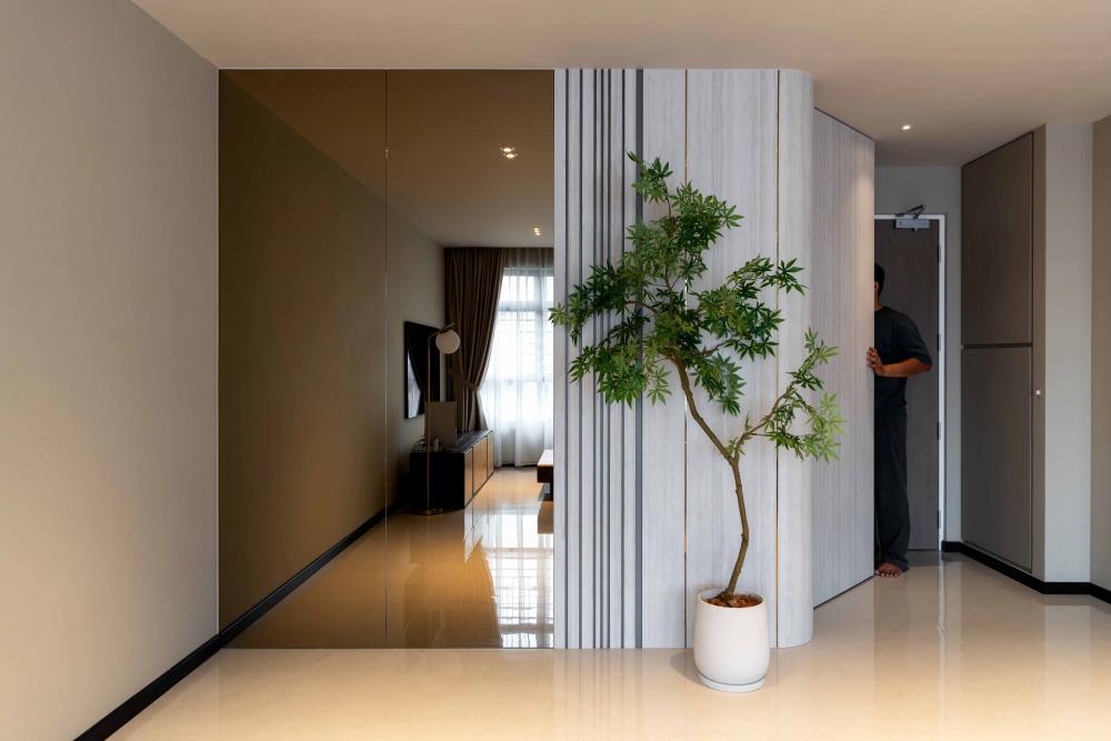 Contemporary Entryway with Mirror and Shoe Cabinets