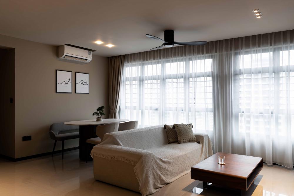 Contemporary Living Room with Homogeneous Tiles and Sofa