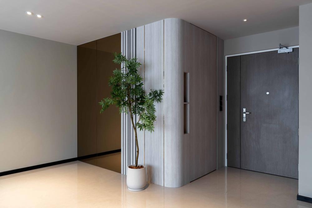 Contemporary Entryway with Mirror and Small Storage