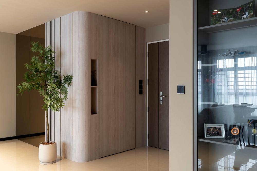 Contemporary Entryway with Mirror and Small Storage