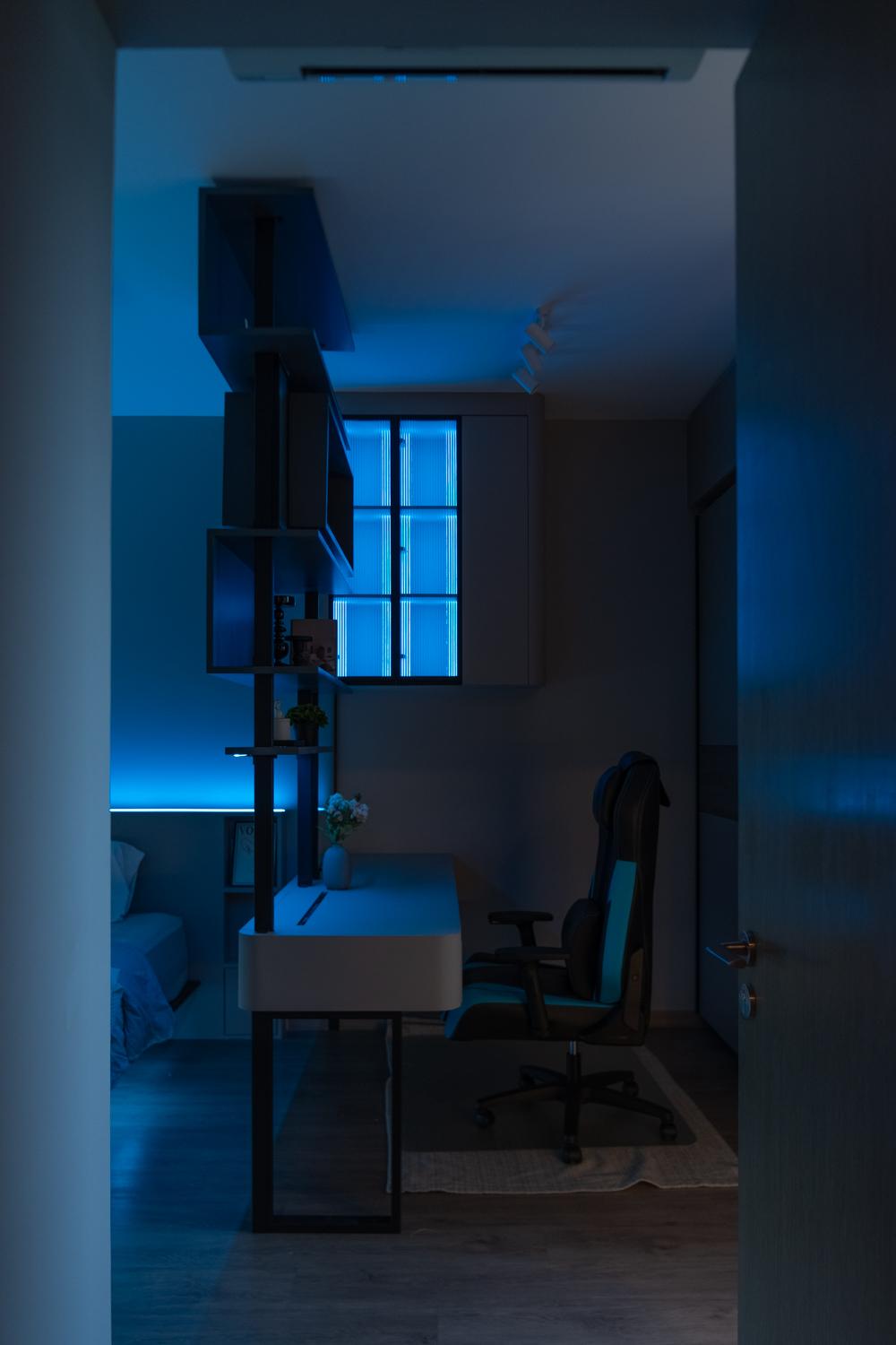 Modern Bedroom with Platform Bed and Wardrobe