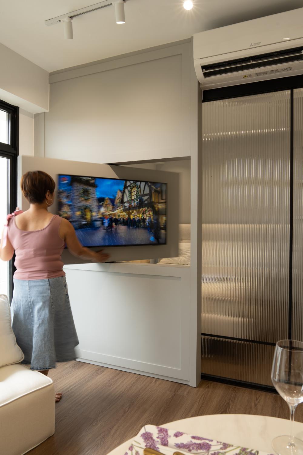 Contemporary Living Room with TV Console and Feature Wall