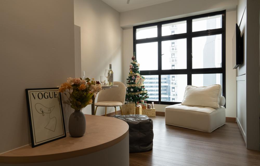 Contemporary Living Room with TV Console and Feature Wall