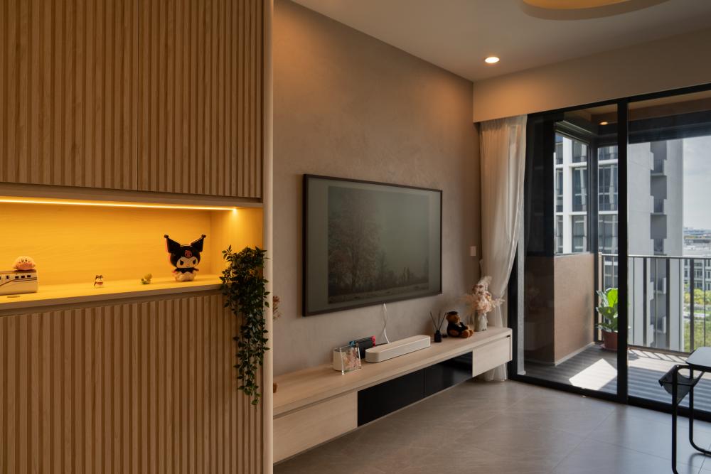 Modern Living Room with TV Console and Feature Wall