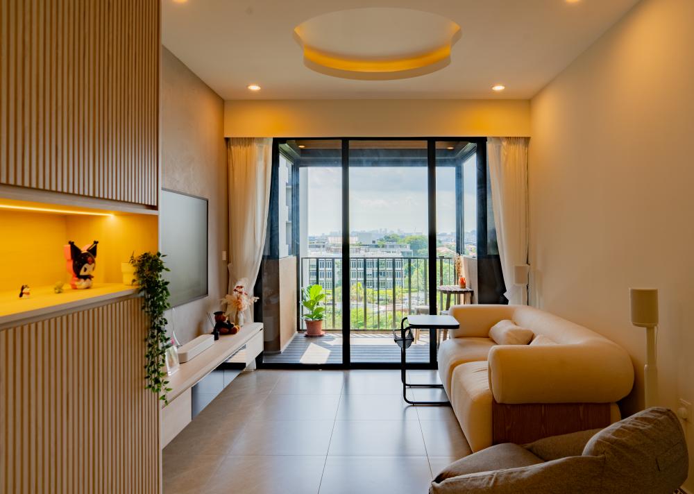 Modern Living Room with Wood Flooring and TV Console